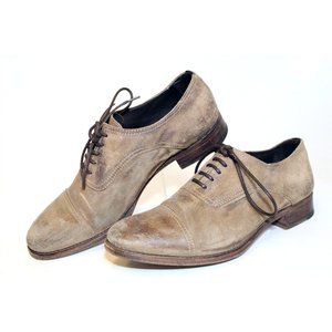 N.D.C. Mara Derby Shoes Tan Suede Leather Handmade Cap Toe Burnished Spain 37/7